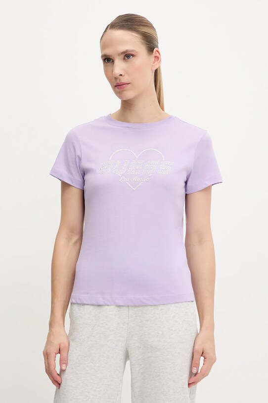 Памучна тениска Guess NARCISO стандартна виолетов V5GI10.K9RM1