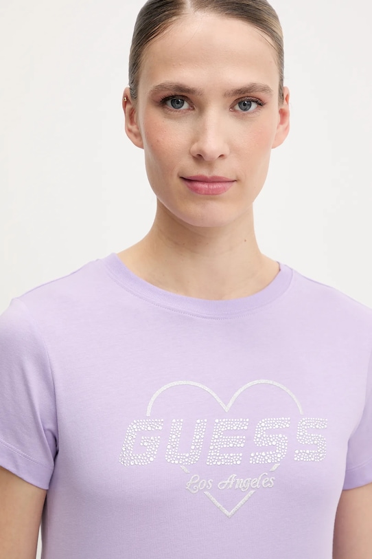 Памучна тениска Guess NARCISO виолетов V5GI10.K9RM1