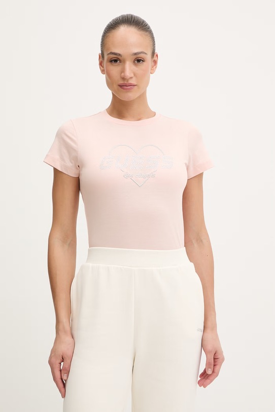 Хлопковая футболка Guess NARCISO розовый V5GI10.K9RM1