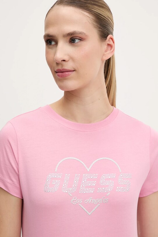 Памучна тениска Guess NARCISO розов V5GI10.K9RM1