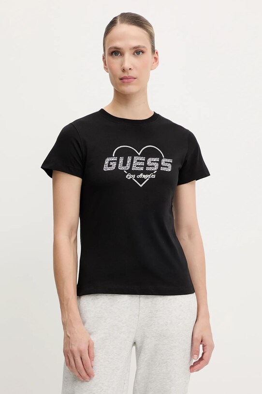 Памучна тениска Guess NARCISO стандартна черен V5GI10.K9RM1