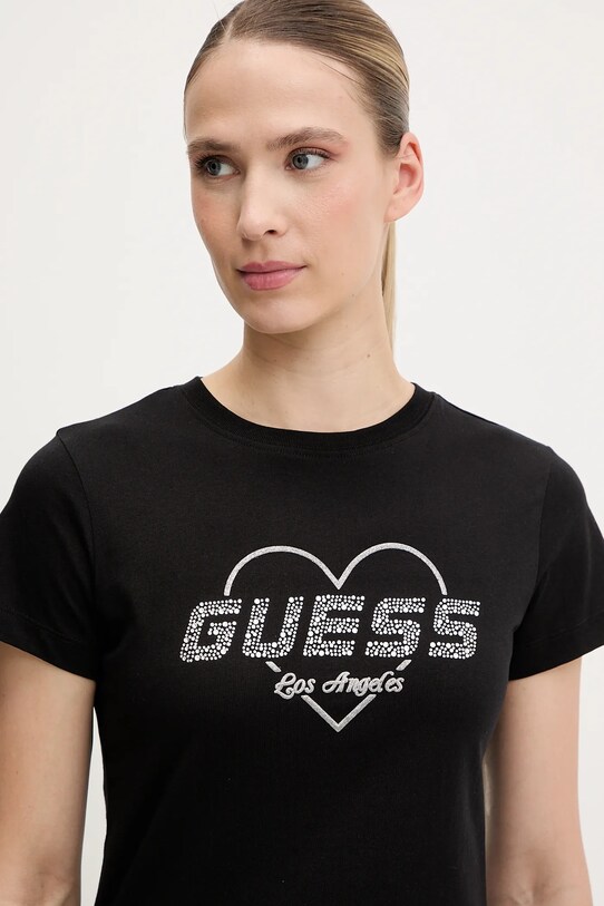 Памучна тениска Guess NARCISO черен V5GI10.K9RM1