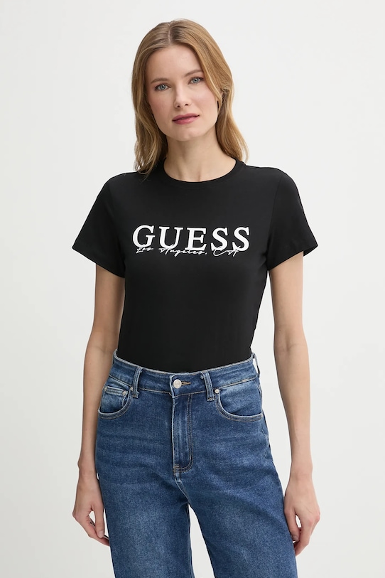 Guess t-shirt KAMELIE elasztánnal fekete V5GI15.J1314