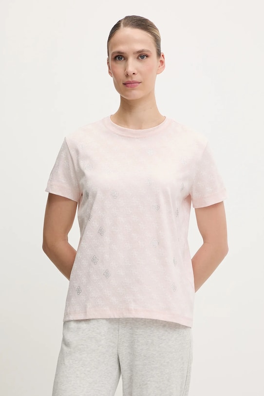Памучна тениска Guess CHRYSANTA стандартна розов V5GI16.I3Z14
