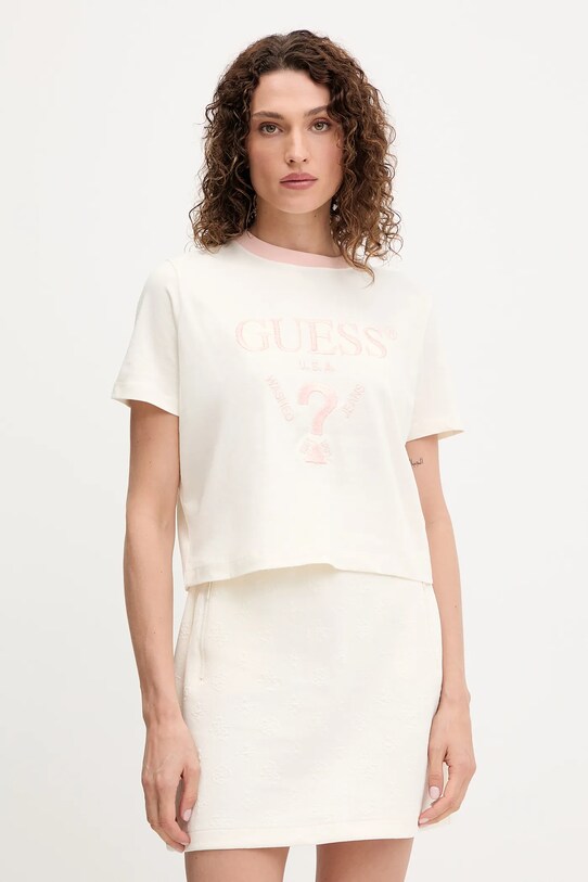 Pamučna majica Guess FILANTA pamuk bež V5GI18.I3Z14