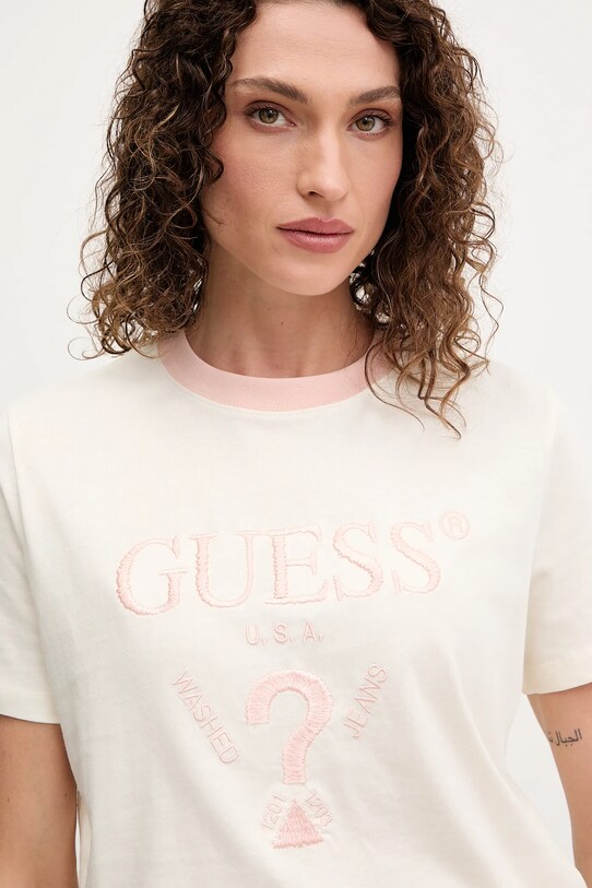 Pamučna majica Guess FILANTA bež V5GI18.I3Z14
