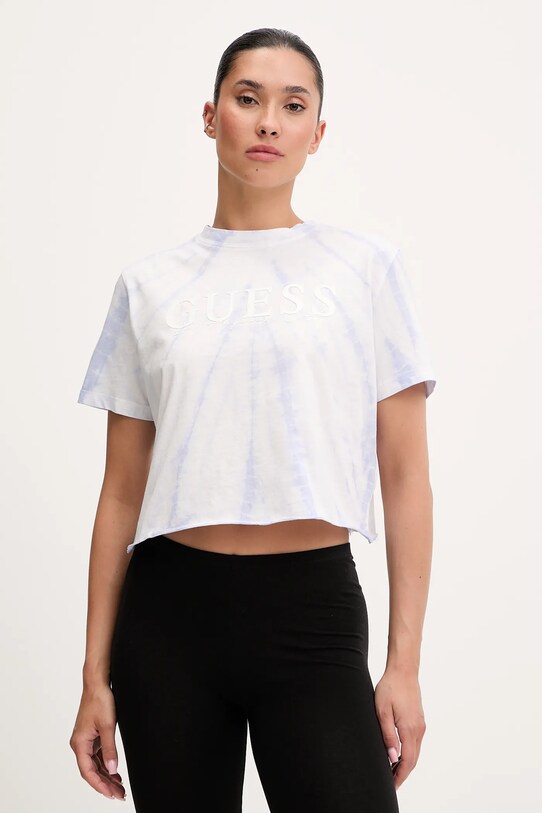 Guess t-shirt bawełniany GENZIANA nadruk niebieski V5GI19.I3Z14