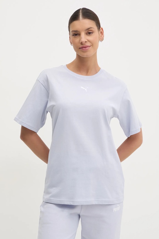 Puma tricou din bumbac Essential Relaxed imprimeu albastru 684971