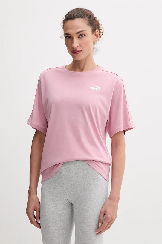 Βαμβακερό μπλουζάκι Puma απλικέ ροζ 685009