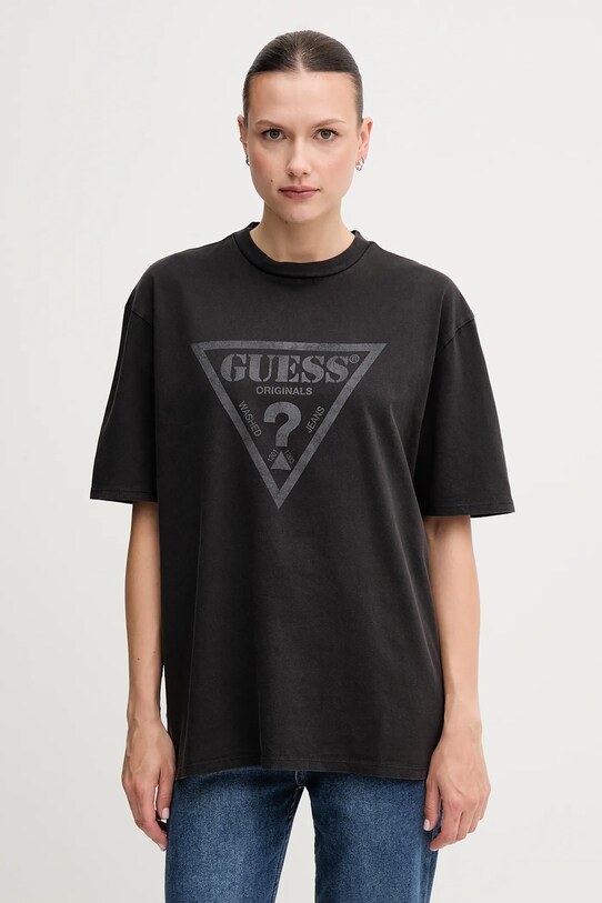 Bavlněné tričko Guess Originals kulatý černá M5GI10.K8FQ4