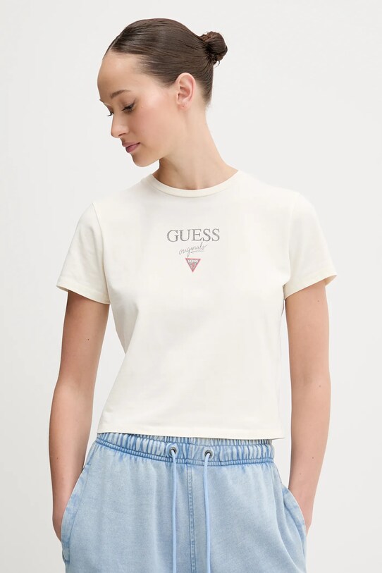 Bavlnené tričko Guess Originals slim béžová W5GI56.J1314