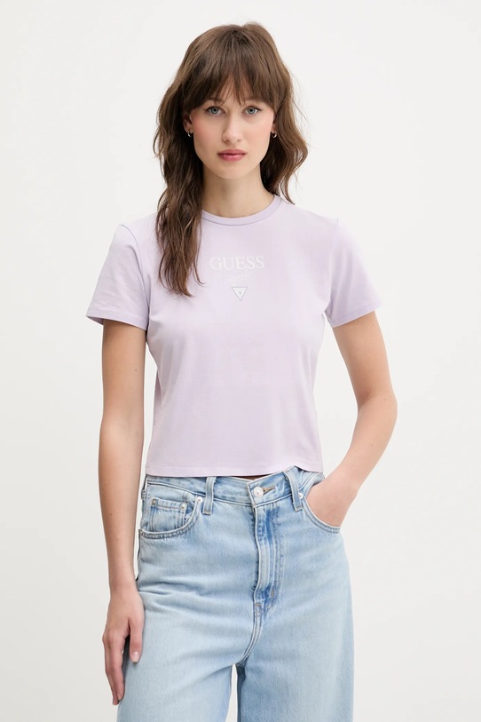 Хлопковая футболка Guess Originals slim фиолетовой W5GI56.J1314