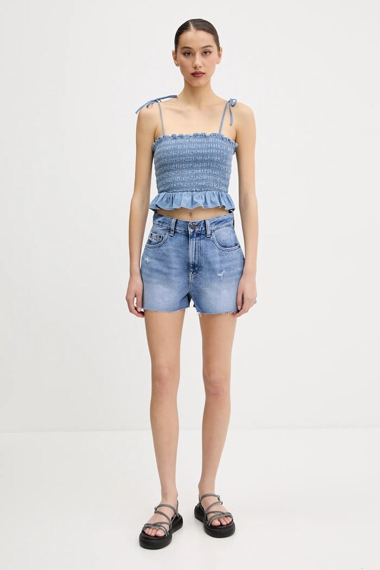 Tommy Jeans top din bumbac DW0DW20284 albastru SS25