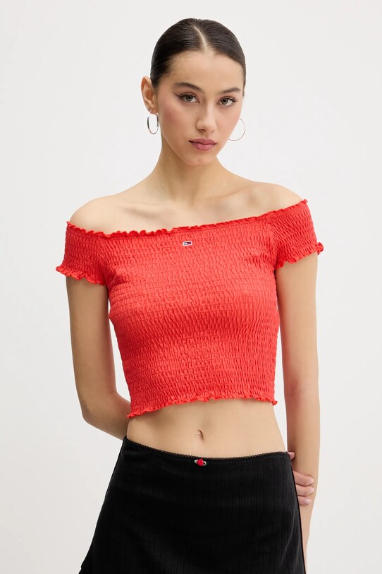 Blúzka Tommy Jeans slim oranžová DW0DW20238