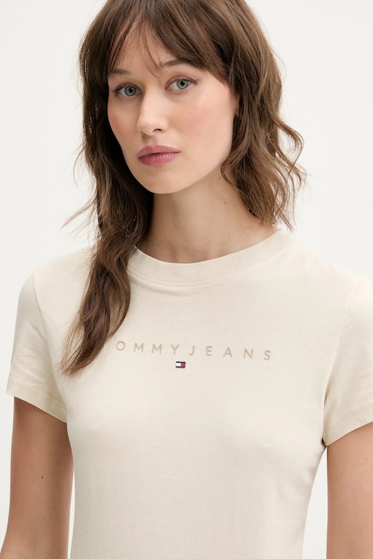 Ruházat Tommy Jeans pamut póló DW0DW20315 bézs