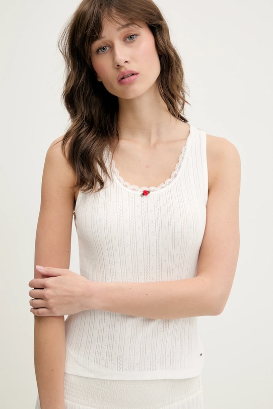 Бавовняний топ Tommy Jeans білий DW0DW20619