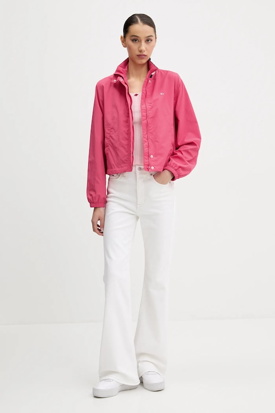 Tommy Jeans top din bumbac DW0DW20619 roz SS25