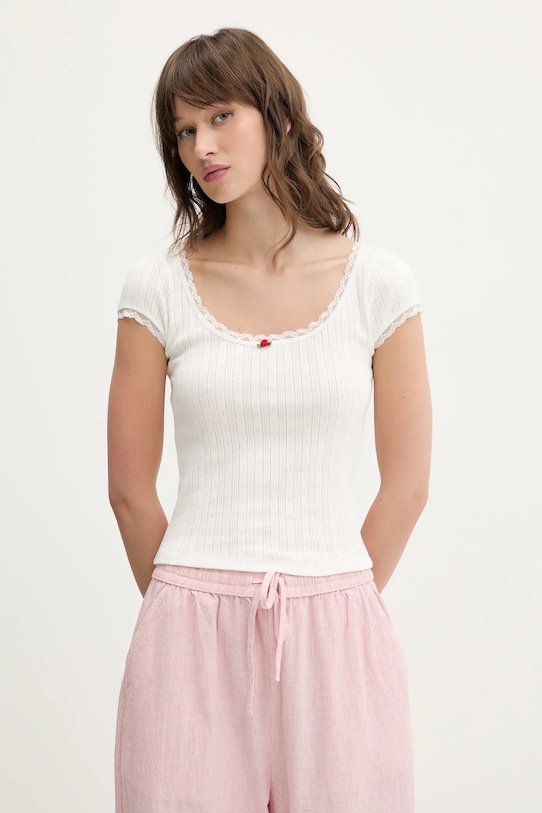 Bavlněné tričko Tommy Jeans jemný vzor bílá DW0DW20621