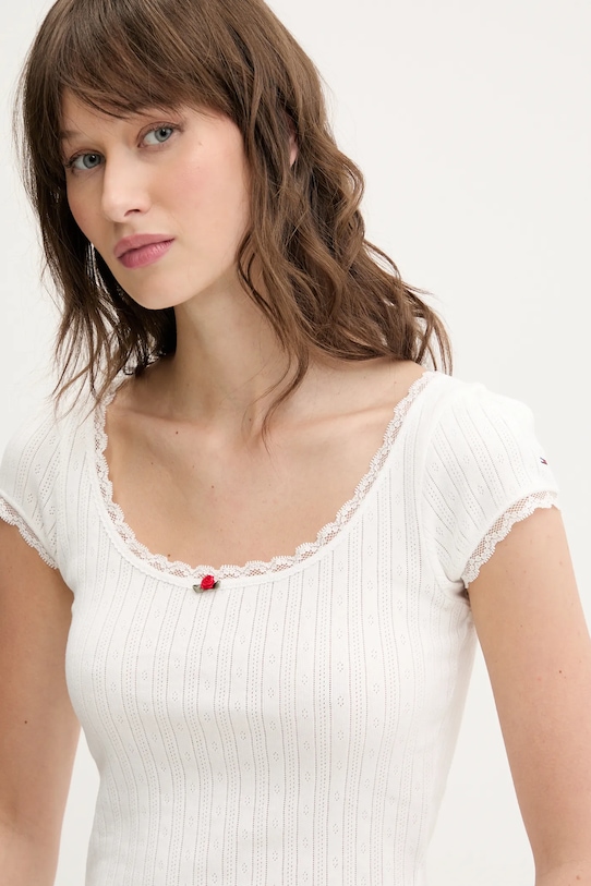 Bavlněné tričko Tommy Jeans bílá DW0DW20621