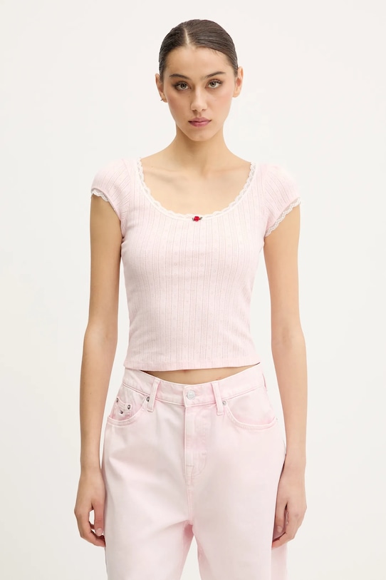 Бавовняна футболка Tommy Jeans slim рожевий DW0DW20621