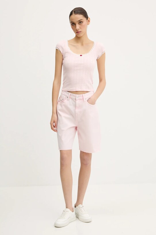 Tommy Jeans tricou din bumbac DW0DW20621 roz SS25