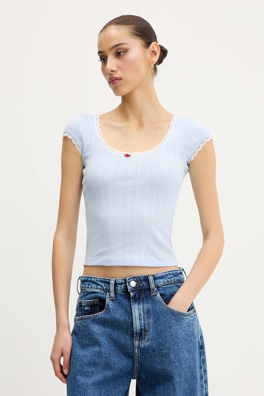 Tommy Jeans pamut póló pamut kék DW0DW20621