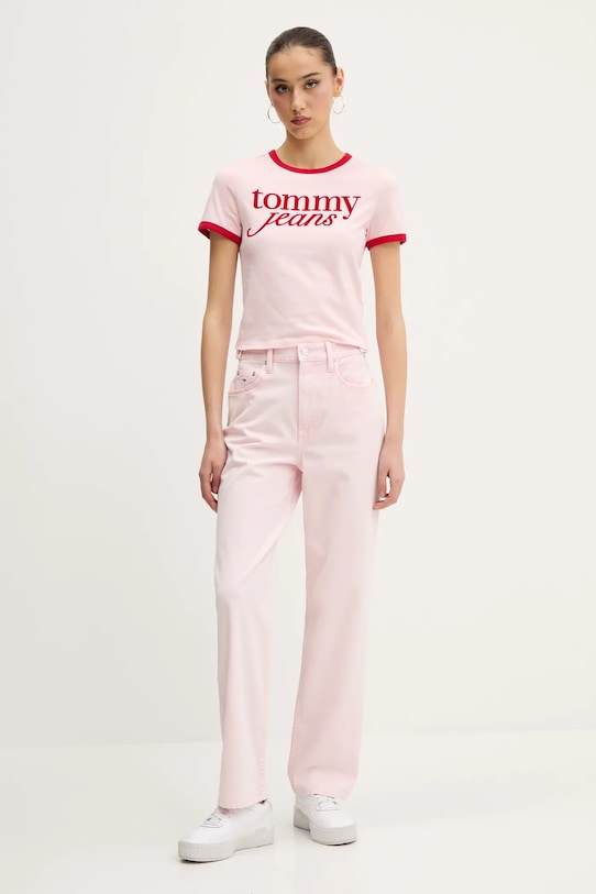 Памучна тениска Tommy Jeans DW0DW20631 розов SS25