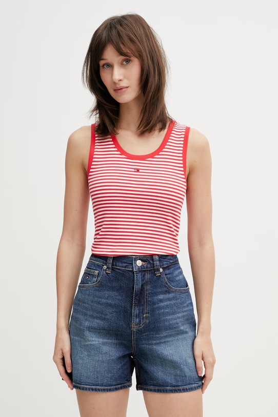 Tommy Jeans top din bumbac cu elastan rosu DW0DW20673