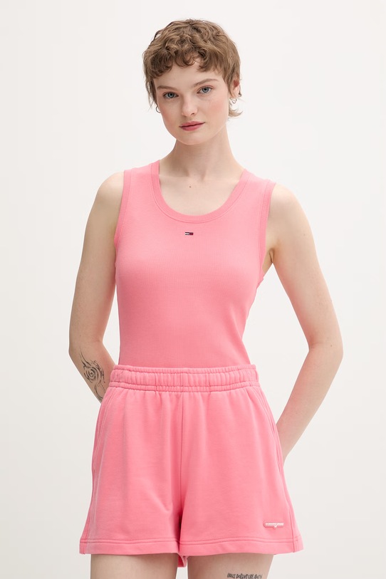 Tommy Jeans top bawełniany z elastanem różowy DW0DW20673