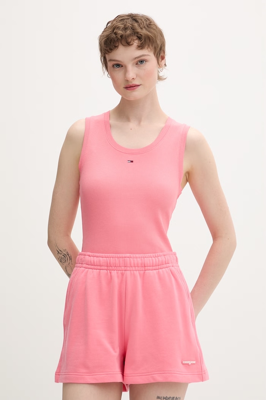 Tommy Jeans top bawełniany z elastanem różowy DW0DW20673