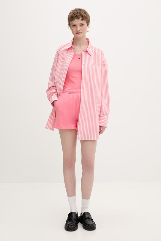 Tommy Jeans top bawełniany z elastanem DW0DW20673 różowy SS26