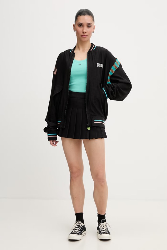 Tommy Jeans top bawełniany z elastanem DW0DW20673 turkusowy SS26