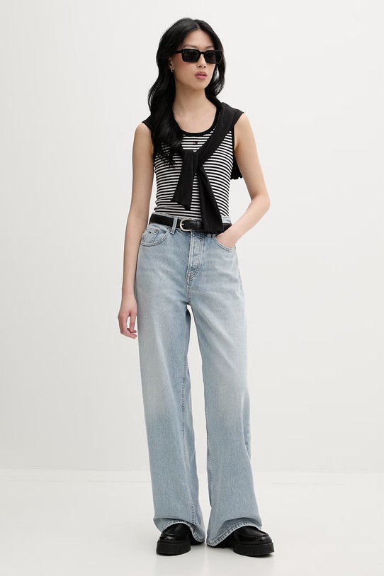 Tommy Jeans top bawełniany z elastanem DW0DW20673 czarny SS26