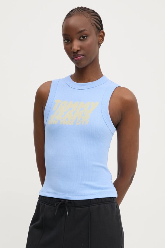 Top Tommy Jeans slim modrá DW0DW21339