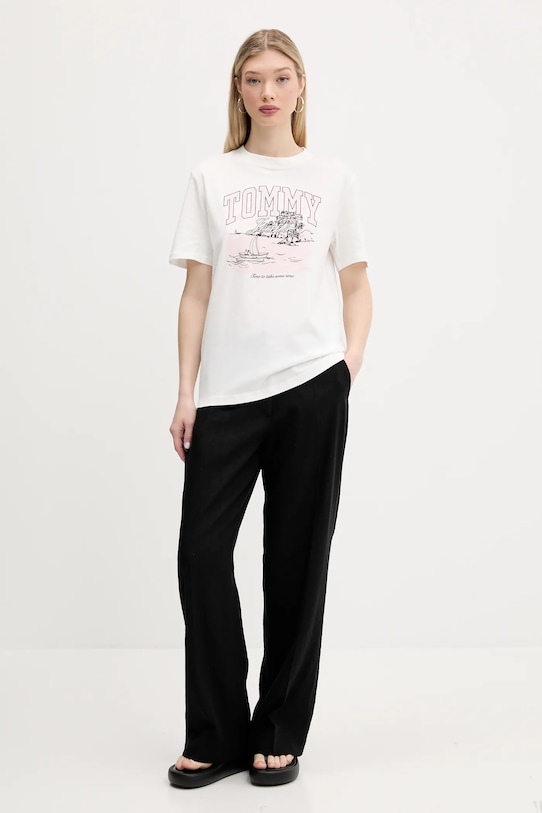 Tommy Jeans t-shirt bawełniany DW0DW21343 beżowy SS25