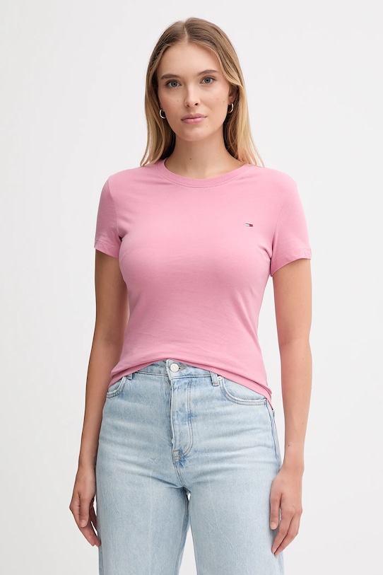 Tommy Jeans tricou din bumbac 2-pack uni roz DW0DW21366