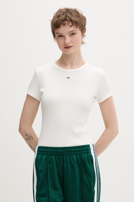 Tommy Jeans t-shirt basic damski bawełniany z elastanem 2-pack biały DW0DW21430