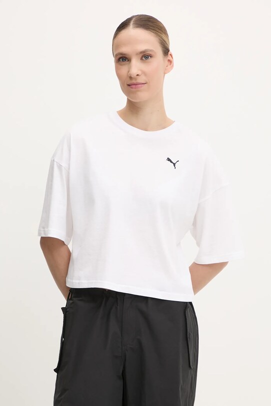 Bavlněné tričko Puma kulatý bílá 629743