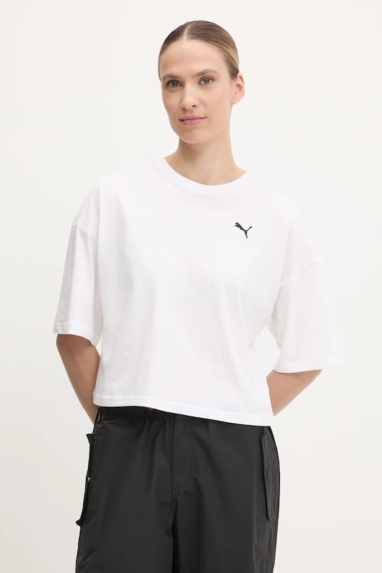 Bavlněné tričko Puma kulatý bílá 629743