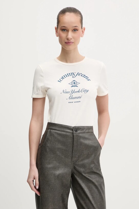 Хлопковая футболка Tommy Jeans хлопок бежевый DW0DW20323