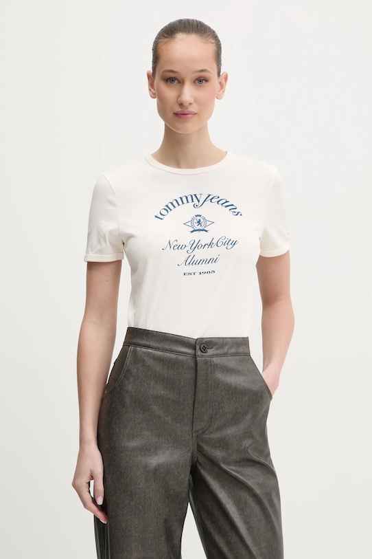 Хлопковая футболка Tommy Jeans хлопок бежевый DW0DW20323