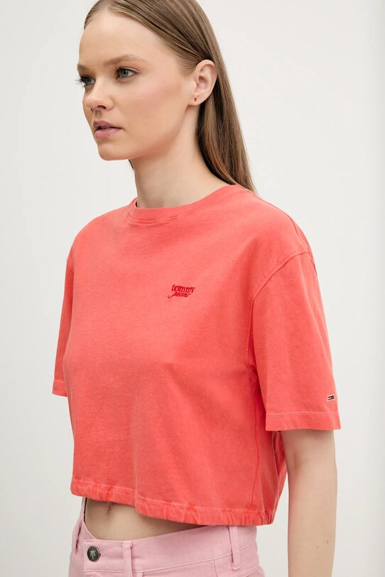 Bombažna kratka majica Tommy Jeans oranžna DW0DW20324