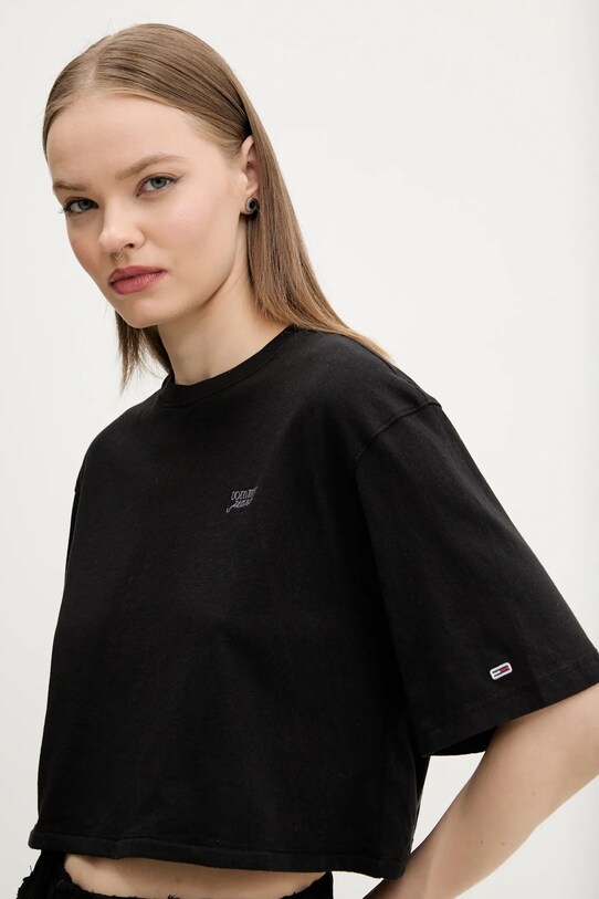 Bavlněné tričko Tommy Jeans černá DW0DW20324