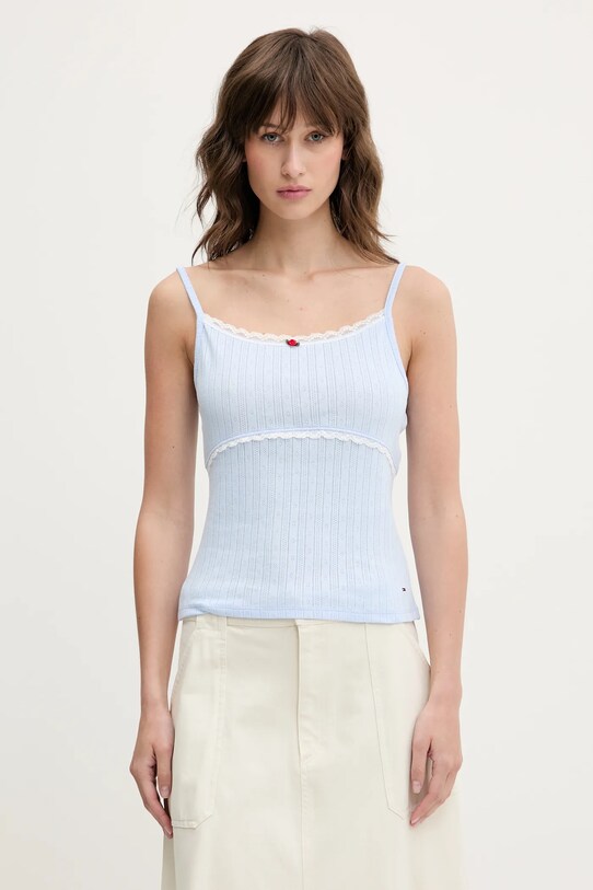 Tommy Jeans top din bumbac rotund albastru DW0DW20620