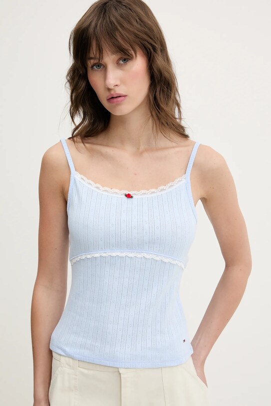 Îmbrăcăminte Tommy Jeans top din bumbac DW0DW20620 albastru