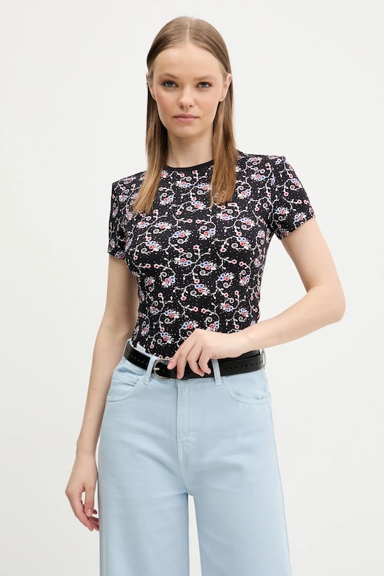 Tommy Jeans tricou flori negru DW0DW20625