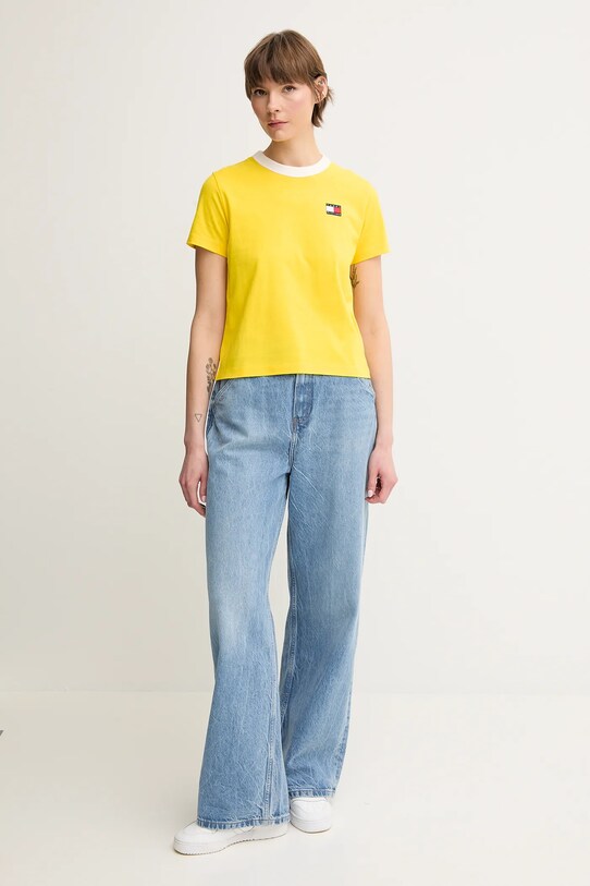 Памучна тениска Tommy Hilfiger SAILING WW0WW45598 жълт SS25