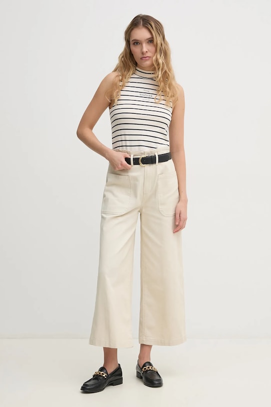 Tommy Hilfiger top din bumbac WW0WW44573 bej SS25