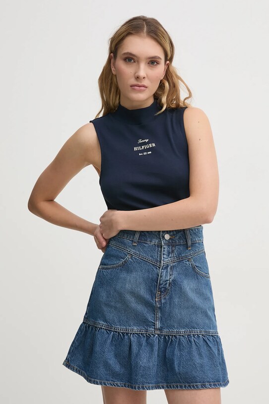 Бавовняний топ Tommy Hilfiger бавовна темно-синій WW0WW44573