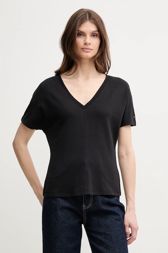 Tričko Tommy Hilfiger V výstřih černá WW0WW46114